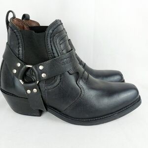 Vintage Cowboy Square Toe Ankle Western Biker Harness Boots